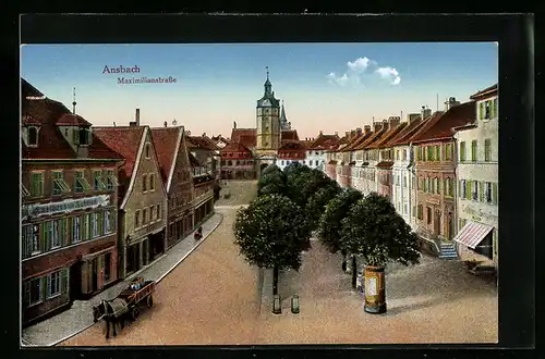 AK Ansbach, Maximilianstrasse mit Gasthaus