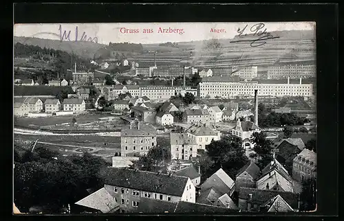 AK Arzberg, Blick auf die Stadt mit Anger