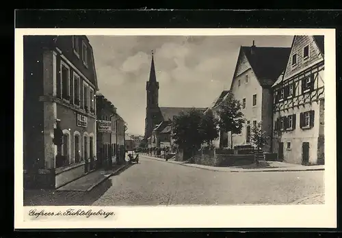 AK Gefrees, Partie aus dem Ort mit Kirche