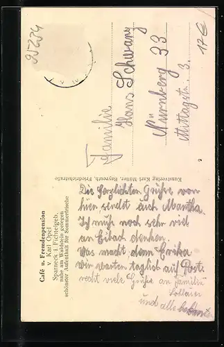 AK Sparneck i. Fichtelgeb., Café und Fremdenpension von Karl Opel, Tanzdiele und Café