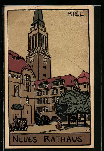 Steindruck-AK Kiel, Neues Rathaus