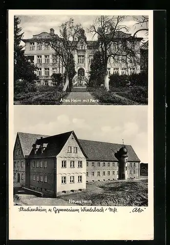 AK Windsbach / Mfr., Altes Heim mit Park, Studienheim & Gymnasium, Neues Heim