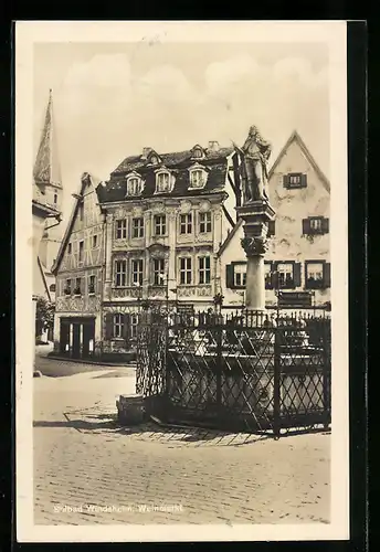 AK Windsheim, Weinmarkt mit Brunnen