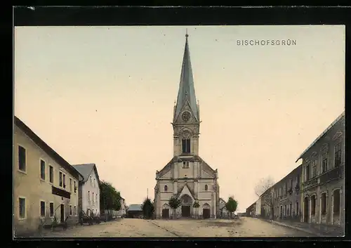 AK Bischofsgrün, Marktplatz mit Kirche