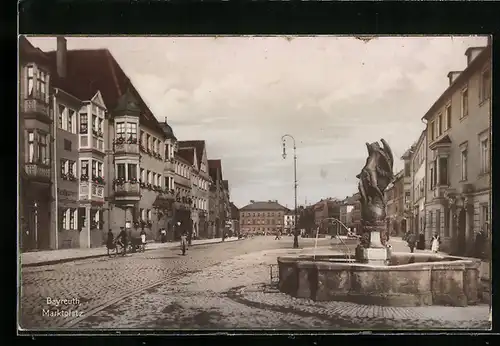 AK Bayreuth, Marktplatz mit Brunnen