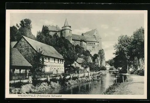 AK Wiesentfels /Fränkische Schweiz, Uferpartie mit Schloss
