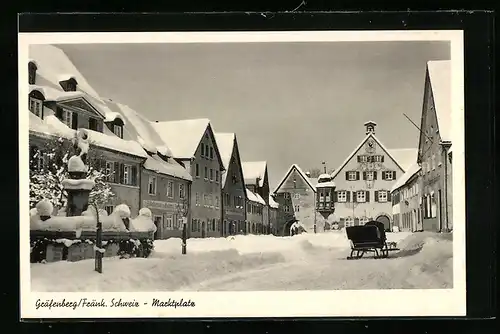 AK Gräfenberg /Fränk. Schweiz, Marktplatz mit Brunnen im Schnee