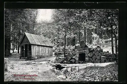 AK Bischofsgrün, Weissmainquelle mit Holzhütte