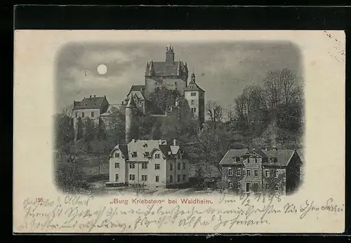 Mondschein-AK Waldheim, Burg Kriebstein