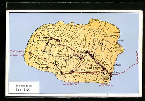 AK Föhr, Spezialkarte der Insel, Landkarte