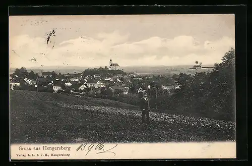 AK Hengersberg, Ortsansicht mit Kirche aus der Vogelschau