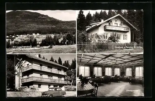 AK Ludwigsthal, Gasthaus M. Müller, Blick zum Krezstrassl mit grossem Falkenstein