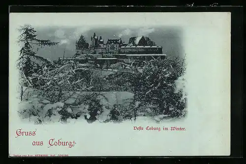 Mondschein-AK Coburg, Veste Coburg im Winter