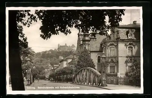 AK Coburg, Bahnhofstrasse mit Hohenlohebrücke