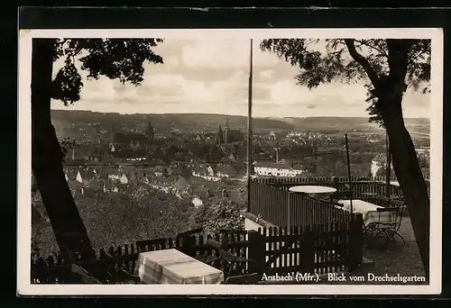 AK Ansbach /Mfr., Blick vom Cafe Drechselsgarten auf den Ort