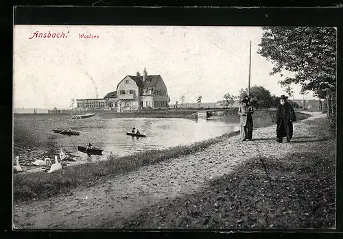 AK Ansbach, Spaziergänger am Waldsee