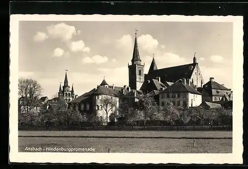 AK Ansbach, Hindenburgpromenade mit Kirchen