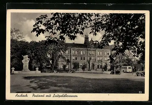 AK Ansbach, Postamt mit Luitpoldbrunnen