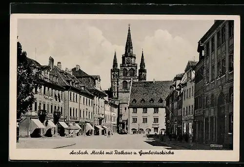 AK Ansbach, Markt mit Rathaus und Gumbertuskirche