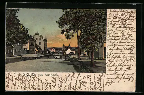 AK Ansbach, Strassenpartie mit Brücke