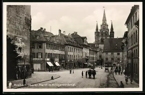 AK Ansbach, Oberer Markt mit Kriegerdenkmal