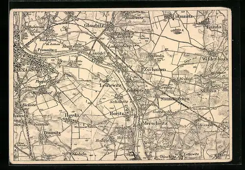 AK Riesa, Landkarte mit östlicher Umgebung