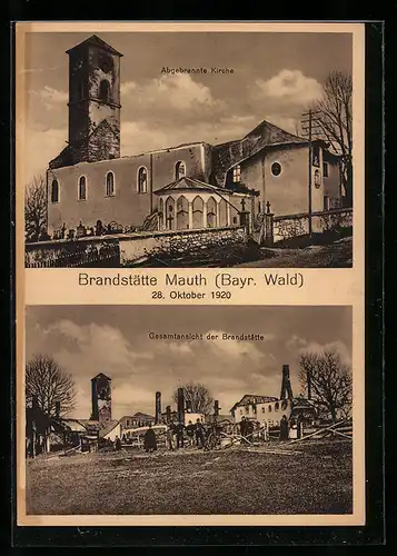 AK Mauth / Bayr. Wald, Brand der Kirche und umliegender Gebäude 28.10.1920