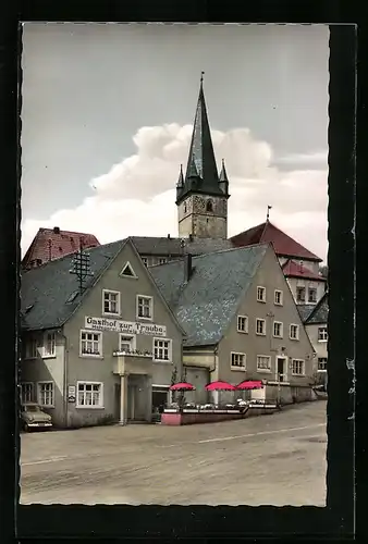 AK Wonsees bei Hollfeld /Fränk. Schw., Gasthof zur Traube L. Schleicher mit Kirche