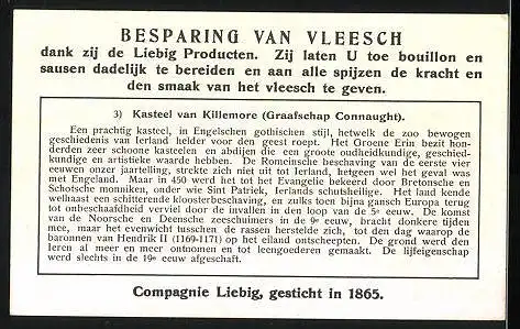 Sammelbild Liebig, Fleisch-Extract, Doorheen Schilderachtig Ierland, Kasteel van Killemore, Graafschap Connaught