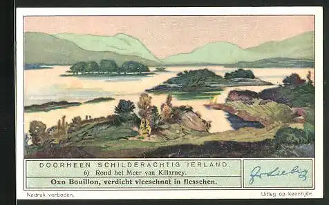 Sammelbild Liebig, Fleisch-Extract, Doorheen Schilderachtig Ierland, Rond het Meer van Killanrey