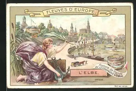 Sammelbild Liebig, Dresde, Peptone de Viande de la Compagnie Liebig, Fleuves d`Europe, L`Elbe