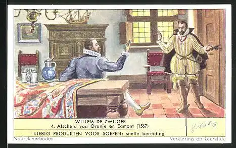 Sammelbild Liebig, Willem de Zwijger, Afscheid van Oranje en Egmont 1567