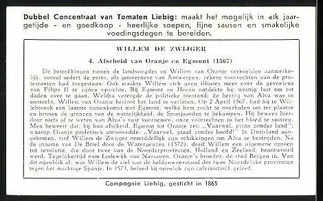 Sammelbild Liebig, Willem de Zwijger, Afscheid van Oranje en Egmont 1567