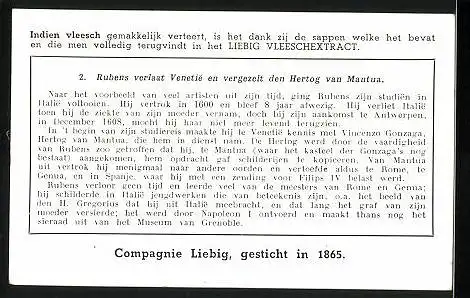 Sammelbild Liebig, Het leven van Rubens, Rubens verlaat Venetie en vergezelt den Hertog van Mantua