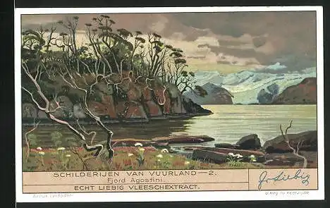 Sammelbild Liebig, Vuurland, Schilderijen van Vuurland, Fjord Agostini
