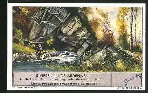 Sammelbild Liebig, Belvaux, Rivieren in de Ardennen, De Lesse, Haar verdwijning onder de rots