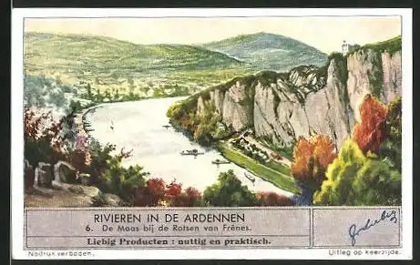 Sammelbild Liebig, Rivieren in de Ardennen, De Maas bij de Rotsen van Frênes