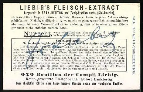 Sammelbild Liebig, Rom, Liebig`s Fleisch-Extract, Im Alten Rom, Triumphator begibt sich zum Capitol