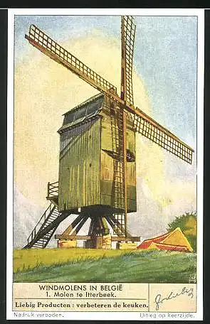 Sammelbild Liebig, Itterbeek, Windmolens in Belgie, Windmühle