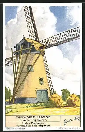 Sammelbild Liebig, Deinze, Windmolens in Belgie, Windmühle