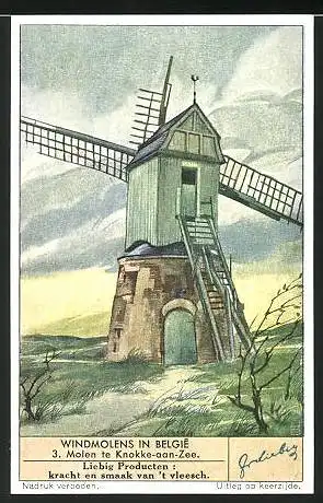 Sammelbild Liebig, Knokke-aan-Zee, Windmolens in Belgie, Windmühle