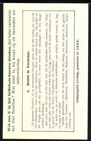 Sammelbild Liebig, Vorselaar, Windmolens in Belgie, Windmühle