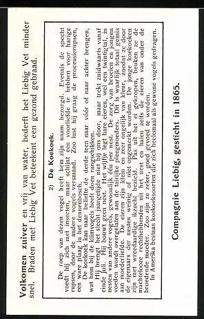 Sammelbild Liebig, Klimvogels, De Koekoek