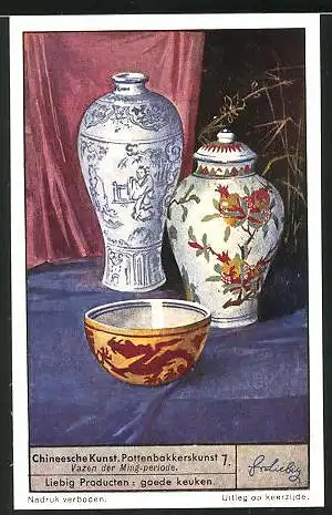 Sammelbild Liebig, Chineesche Kunst, Pottenbakkerskunst, Vazen der Ming-periode