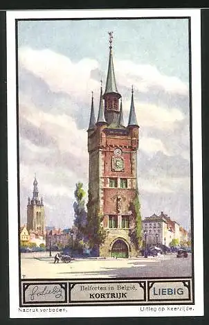 Sammelbild Liebig, Kortrijk, Belforten in Belgie, Belfried