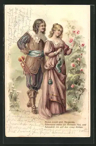 Präge-Lithographie Rosen brach sich Margareta..., Trompeter von Säckingen