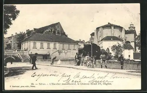 AK Nerac, L`Escalier monumental, le Chateau Henri IV & l`Eglise