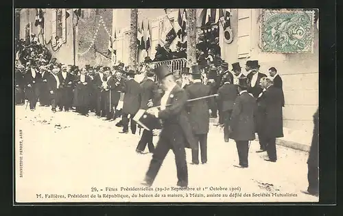 AK Mezin, Fetes Presidentielles 1906, M. Fallieres du balcon de sa maison