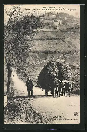 AK Penne, Route de la Gare à Penne et Vue du Plateau de Peyragude