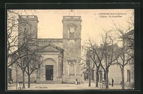 AK Lavardac, l'Église et la Grand'Rue